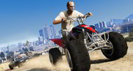 New Grand Theft Auto 5 screens show an ATV chase, Los Santos skyline